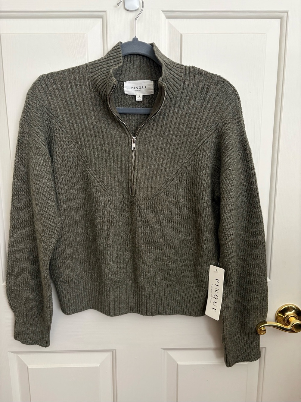 PINQUE Olive Half-Zip Ribbed Women’s Sweater